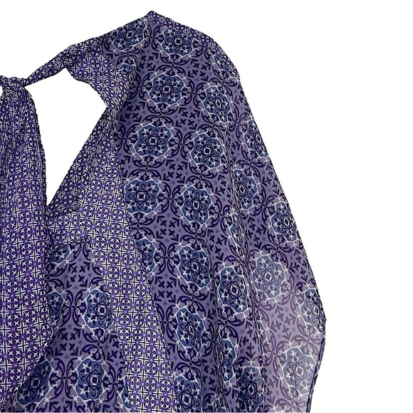 Lane Bryant Boho Semi Sheer V-Neck Purple Print Slit Maxi Dress Tie Back 26/28 - Picture 8 of 14